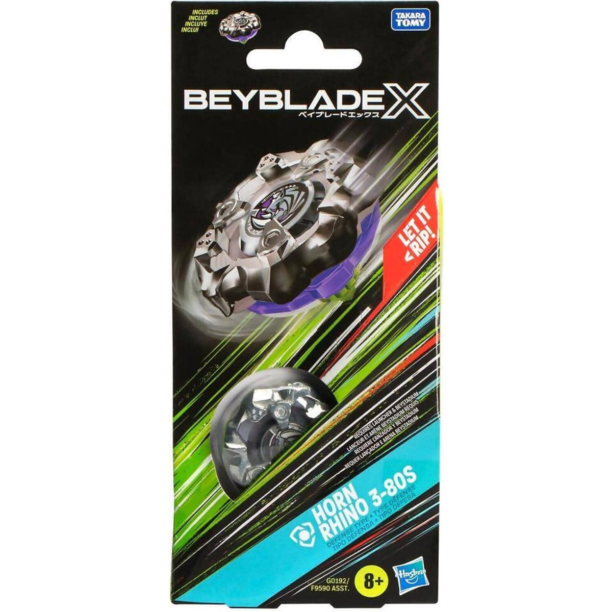BEYBLADE X - Horn Rhino 3-80S Booster Pack Set With Defense Type Top
