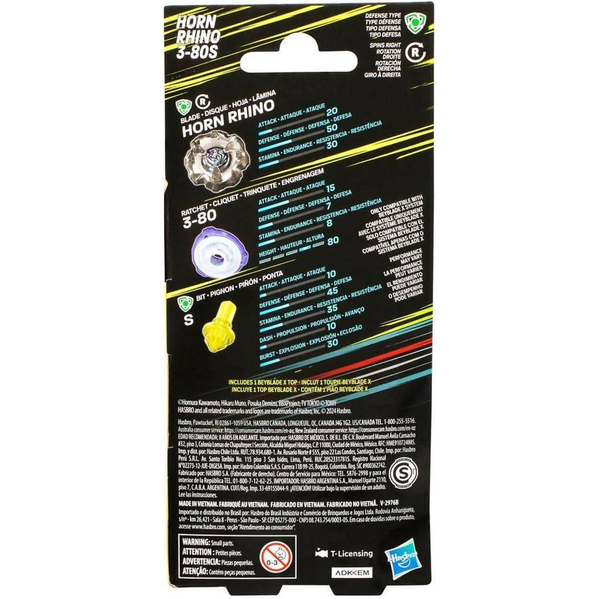 BEYBLADE X - Horn Rhino 3-80S Booster Pack Set With Defense Type Top