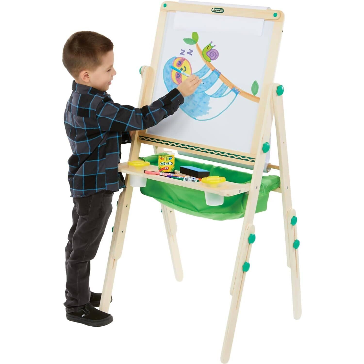 Crayola - Deluxe Wooden Kid s Art Easel Dual Sided Dry Erase & Chalkboard