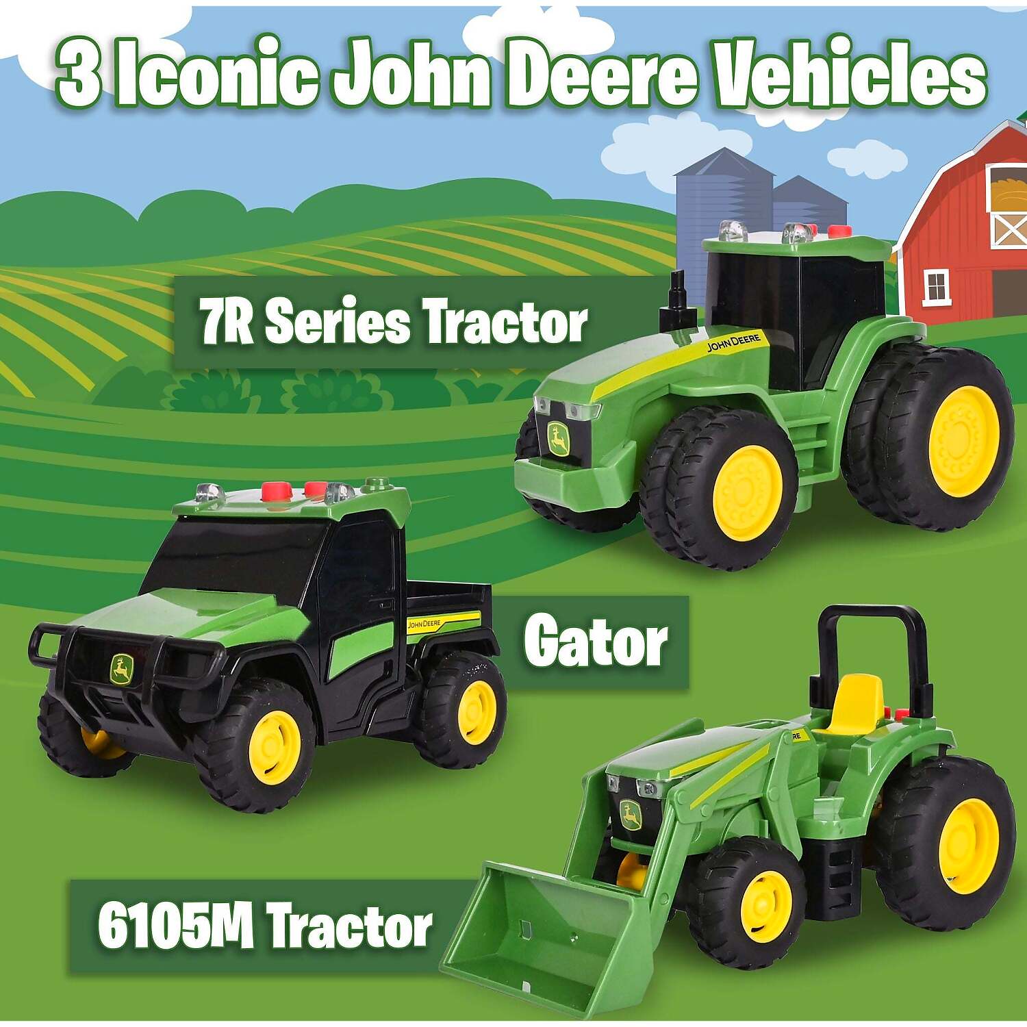 John Deere - Kids - Mini Farm Vehicles 3 Pack  with Lights & Sounds!