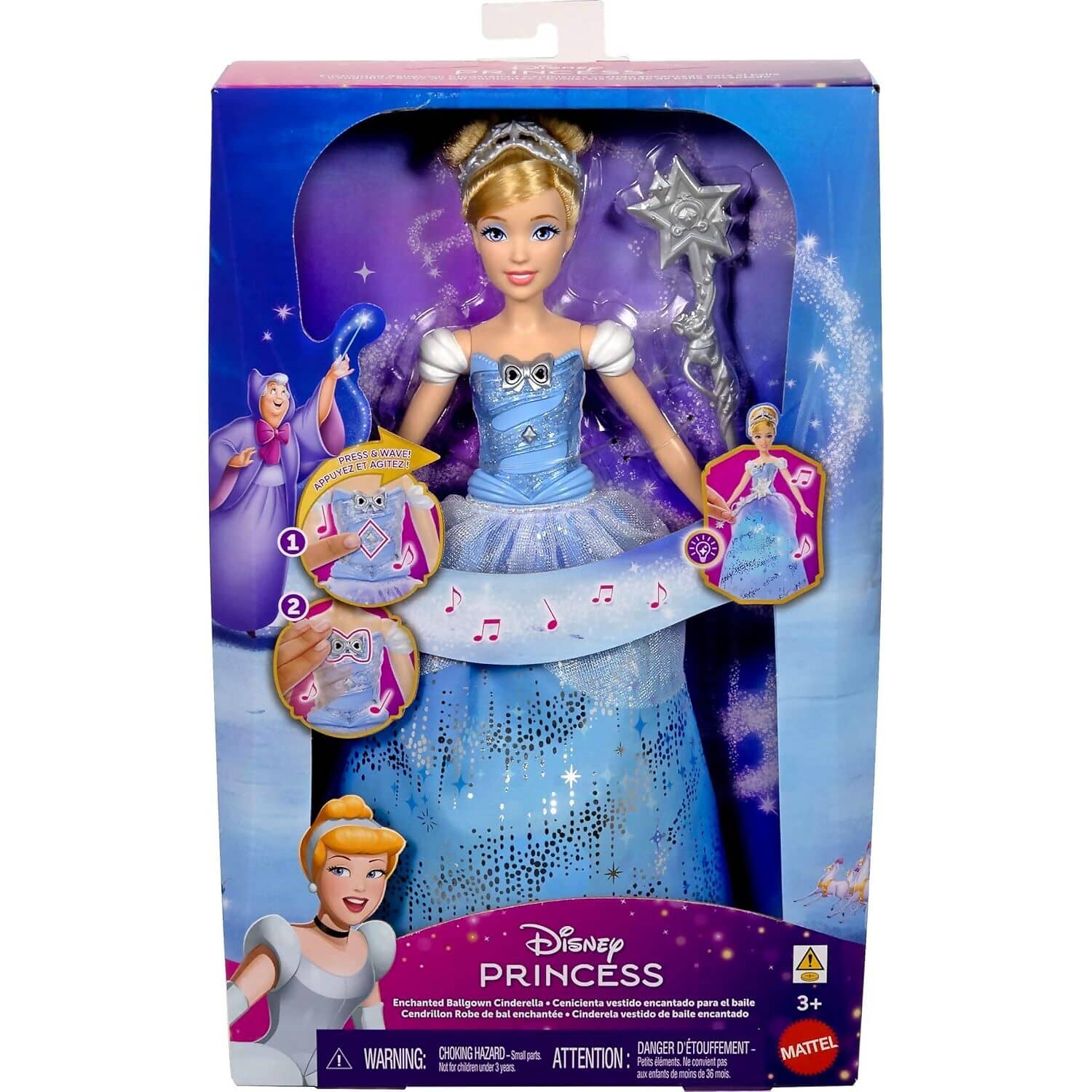 Disney - Princess - Enchanted Ballgown Cinderella Sounds & Magic Wand Activation - Mattel