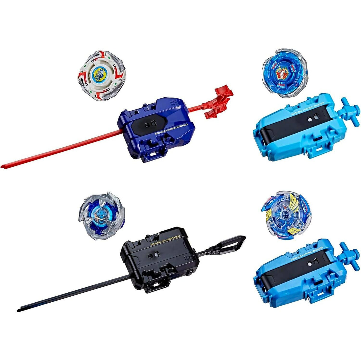 BEYBLADE X - 25th Anniversary Set History 1999 - 2024 Includes 4 Takara Tomy Tops and 4 Launchers