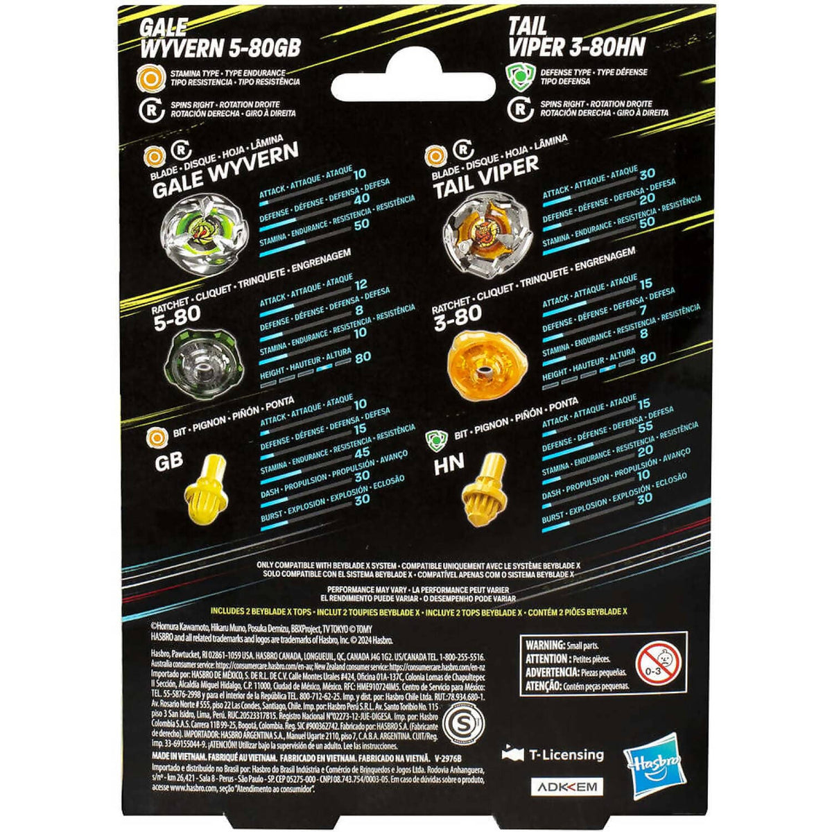 BEYBLADE X - Gale Wyvern 5-80GB and Tail Viper 3-80HN Top Dual Pack Set