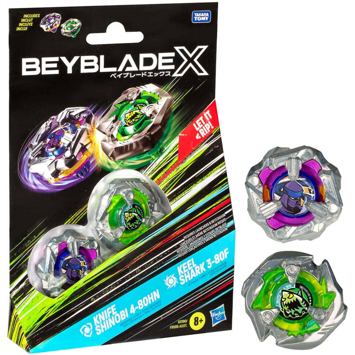 BEYBLADE X - Knife Shinobi 4-80HN and Keel Shark 3-80F Top Dual Pack Set