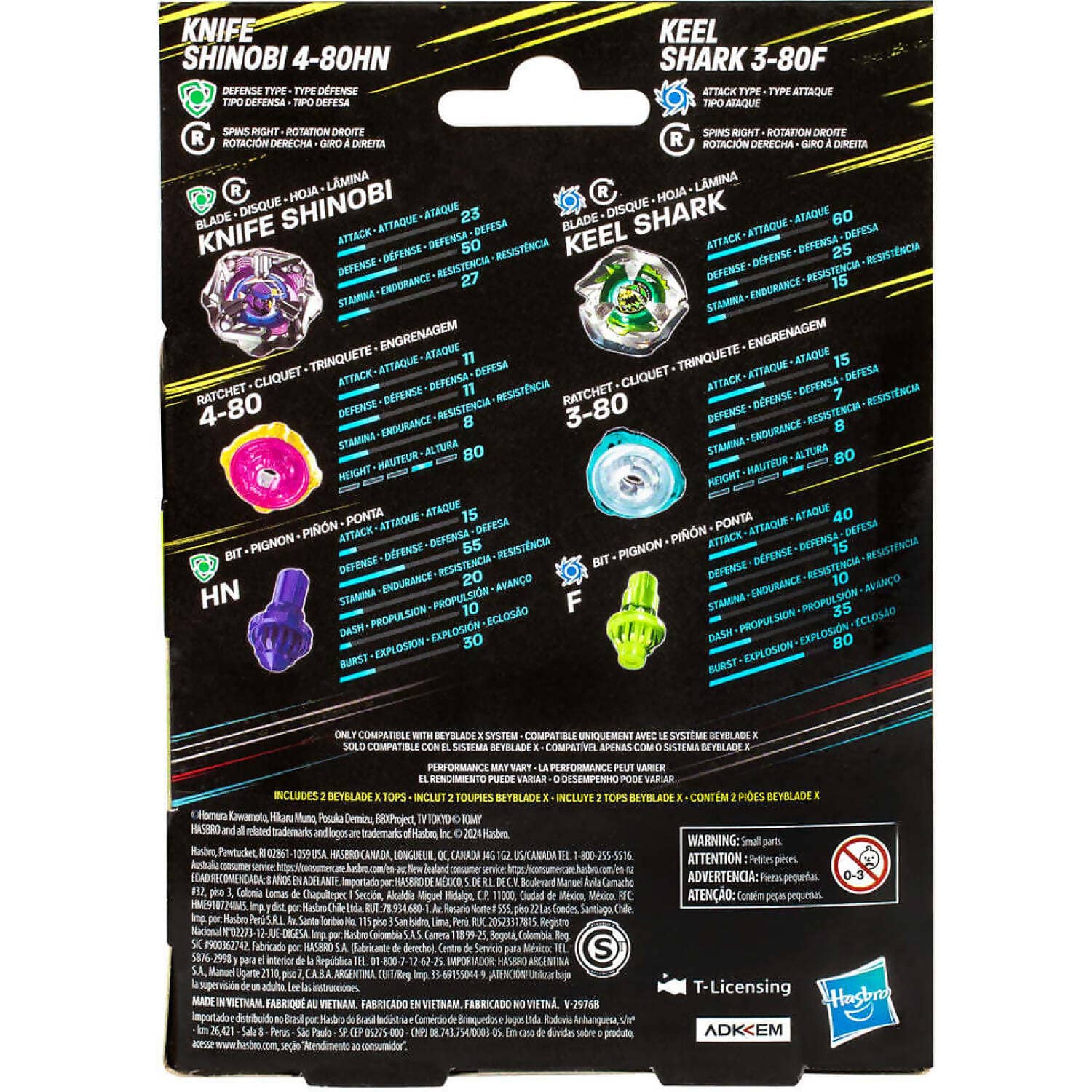 BEYBLADE X - Knife Shinobi 4-80HN and Keel Shark 3-80F Top Dual Pack Set