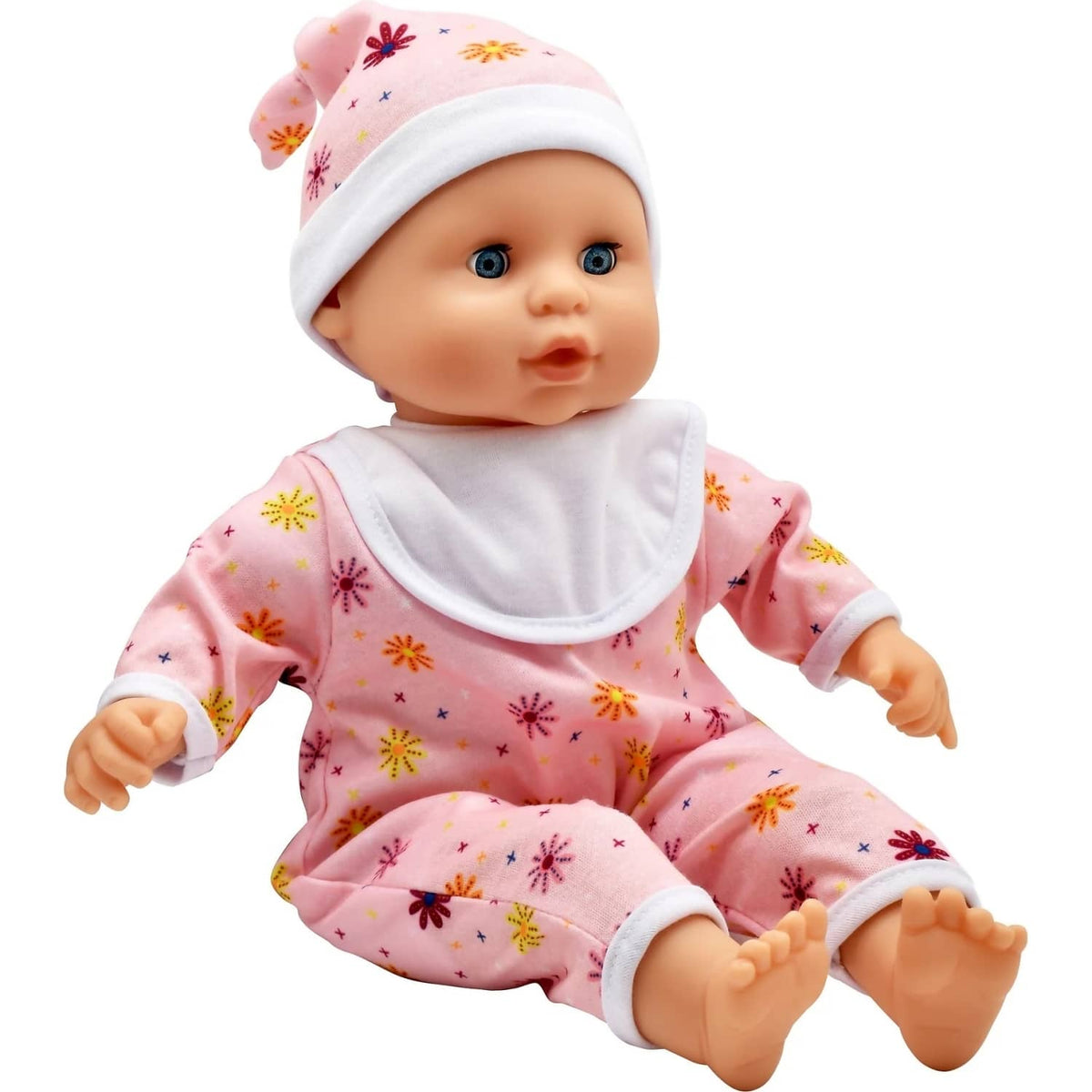DollsWorld - Baby Joy Floral Romper & Accessories - Soft Bodied Doll 38cm