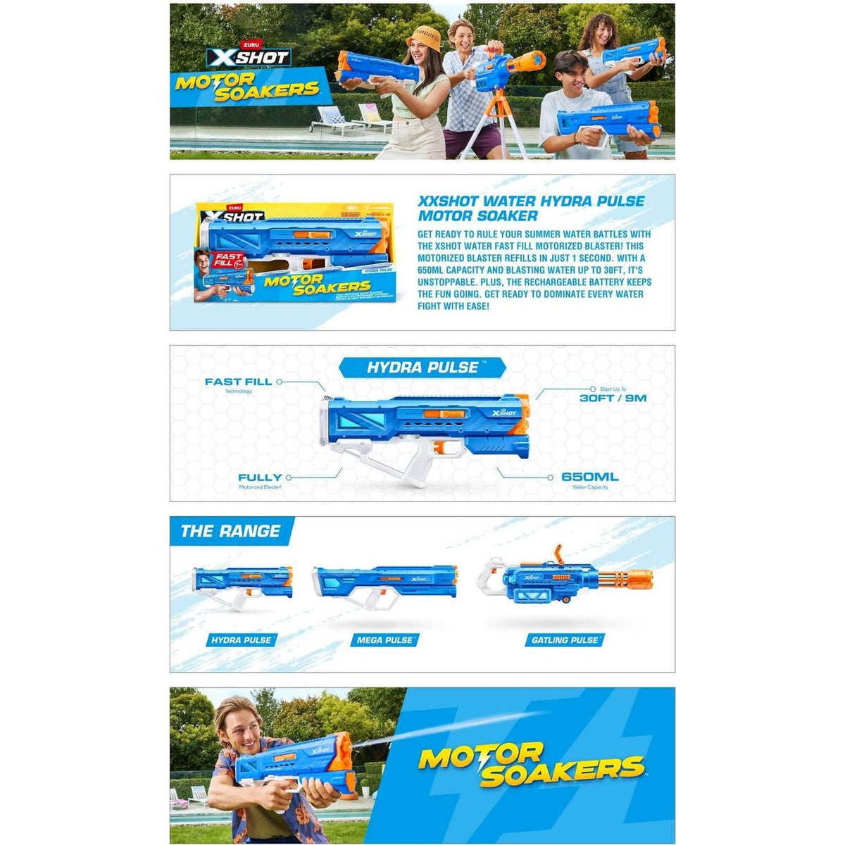 ZURU - X-Shot Motorized Fast Fill Motor Soaker - Hydra Pulse