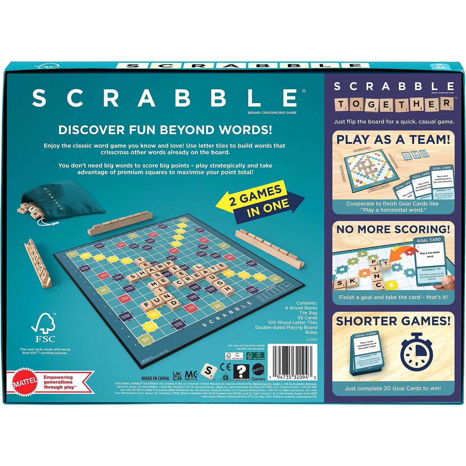 Scrabble - Wood Tiles & Racks 2 GAMES IN 1 - Double-Sided Board Game - Mattel