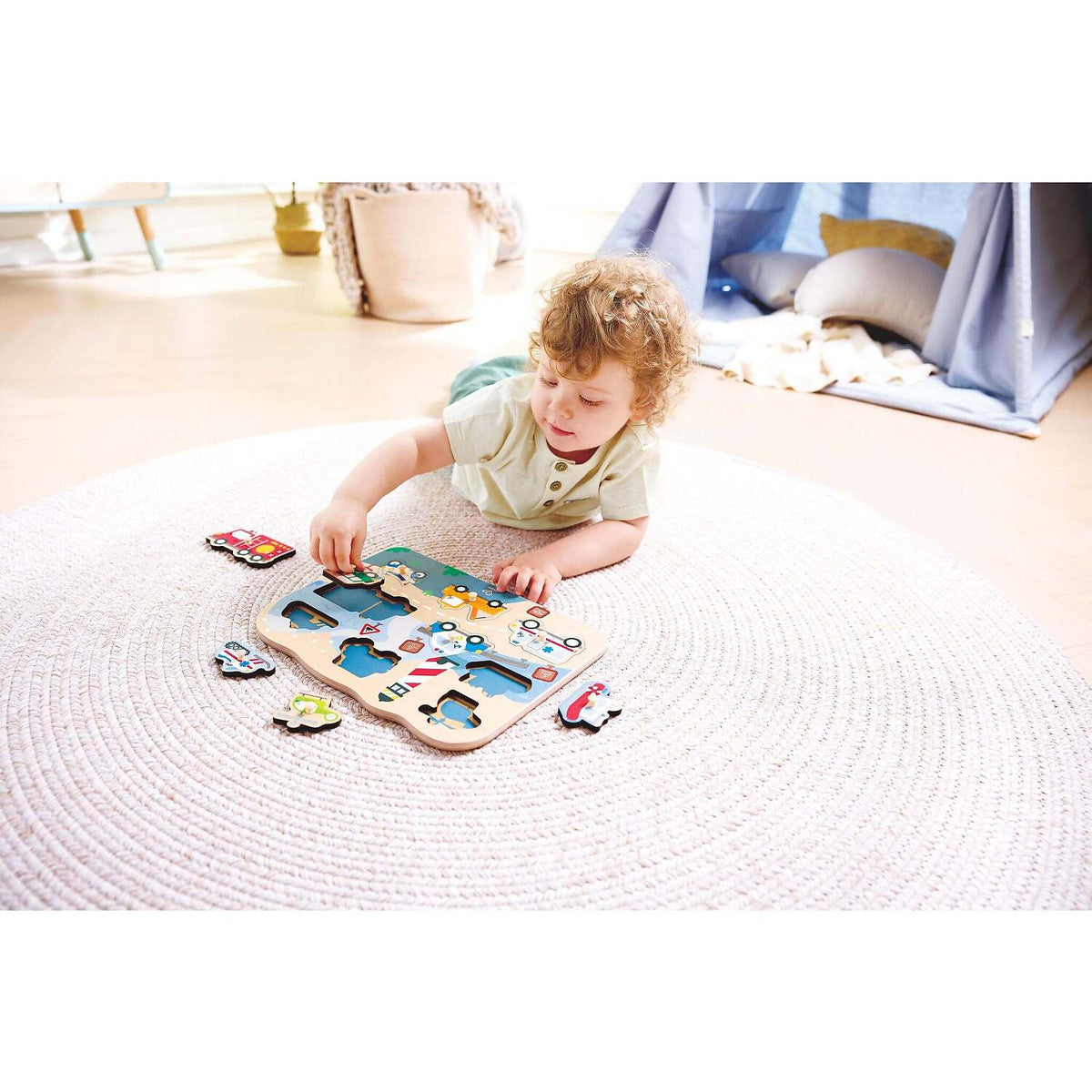 Hape - Wooden Emergency Vehicles Peg Puzzle