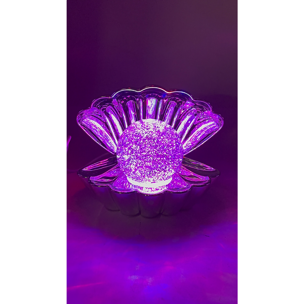 Cotton Candy - Clam Shell Glitter Lamp Silver - LED Colour Changing Lamp