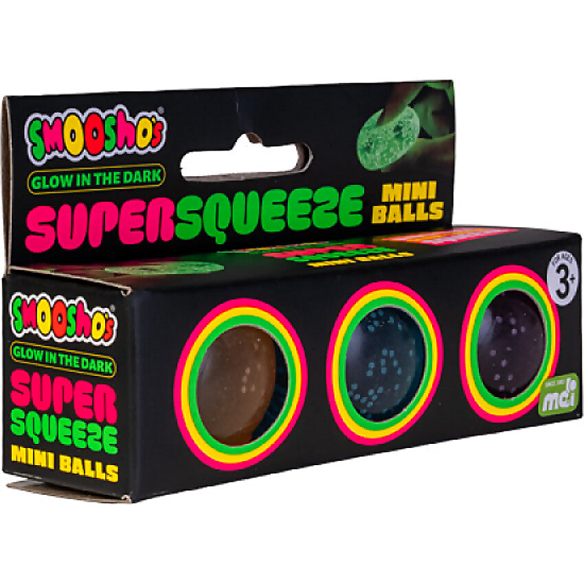 Smoosho's - Super Squeeze Glow in the Dark Mini Balls Set of 3 (Assorted Colours Chosen at Random)