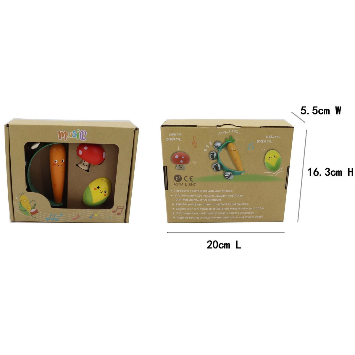 Kaper Kidz - Wooden Veggie 3pcs Musical Set Carrot Mushroom & Corn
