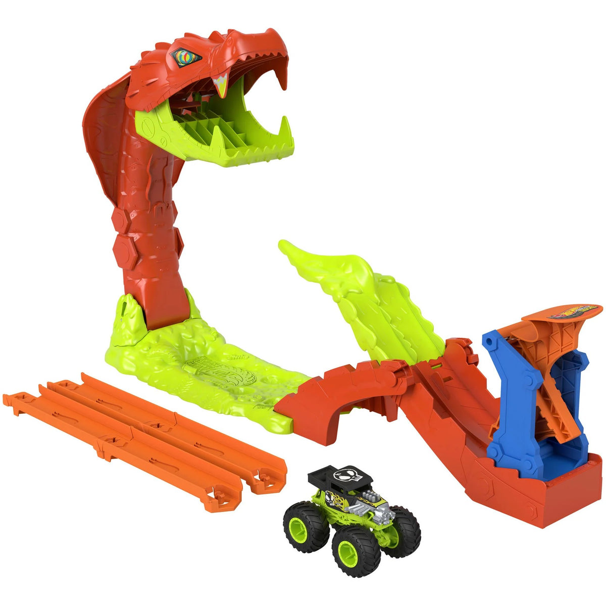 Hot Wheels - Monster Trucks Snake Slam Takedown Track Set with 1:64 Bone Shaker - Mattel
