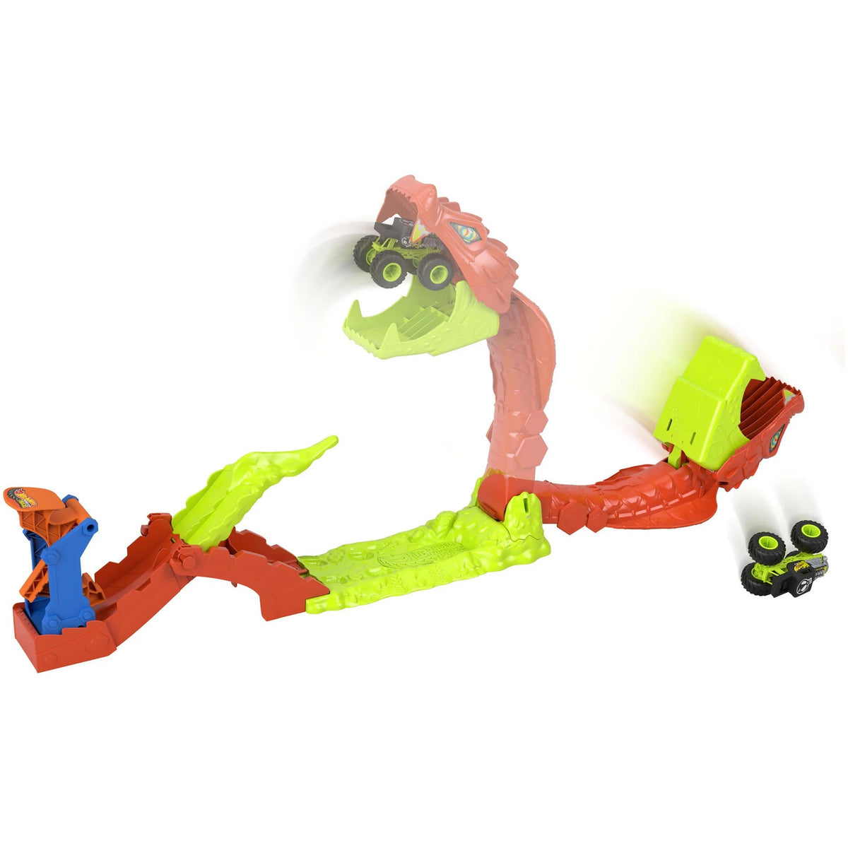 Hot Wheels - Monster Trucks Snake Slam Takedown Track Set with 1:64 Bone Shaker - Mattel