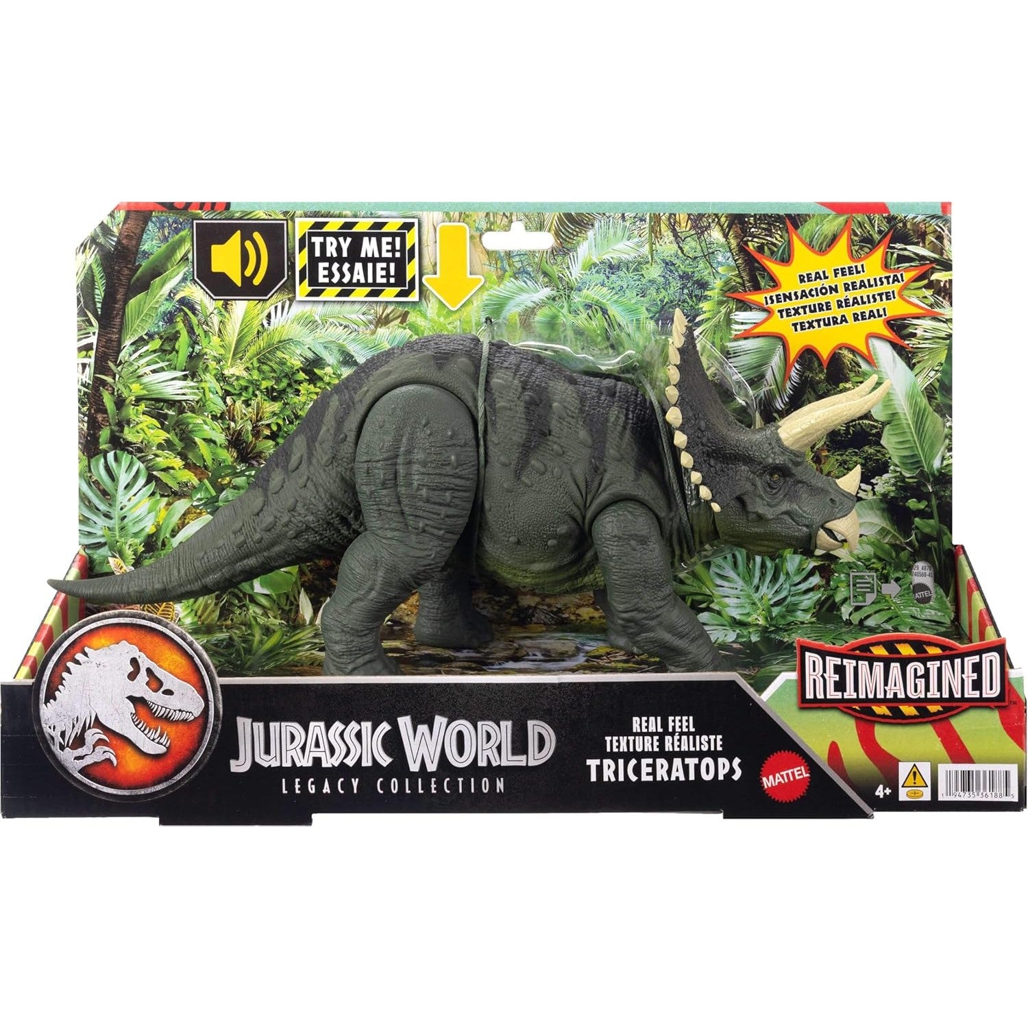 Jurassic World - Legacy Collection Reimagined Real Feel Triceratops Roaring Dinosaur Action Figure - Mattel