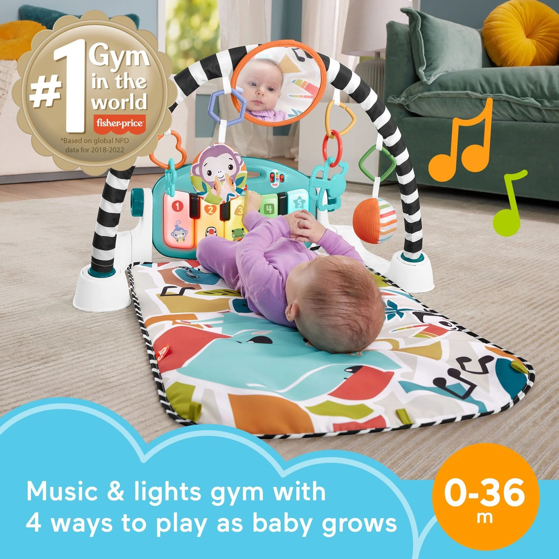 Fisher-Price - Glow and Grow Kick & Play Piano Gym - Blue