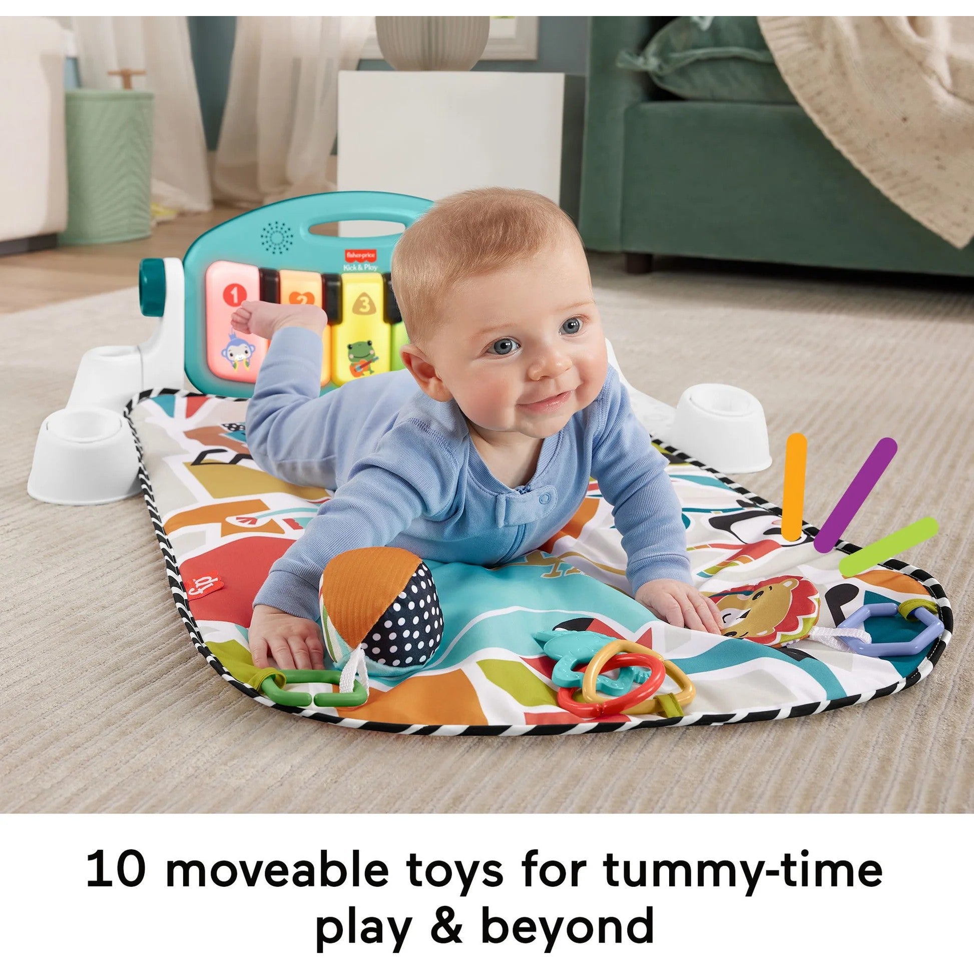 Fisher-Price - Glow and Grow Kick & Play Piano Gym - Blue