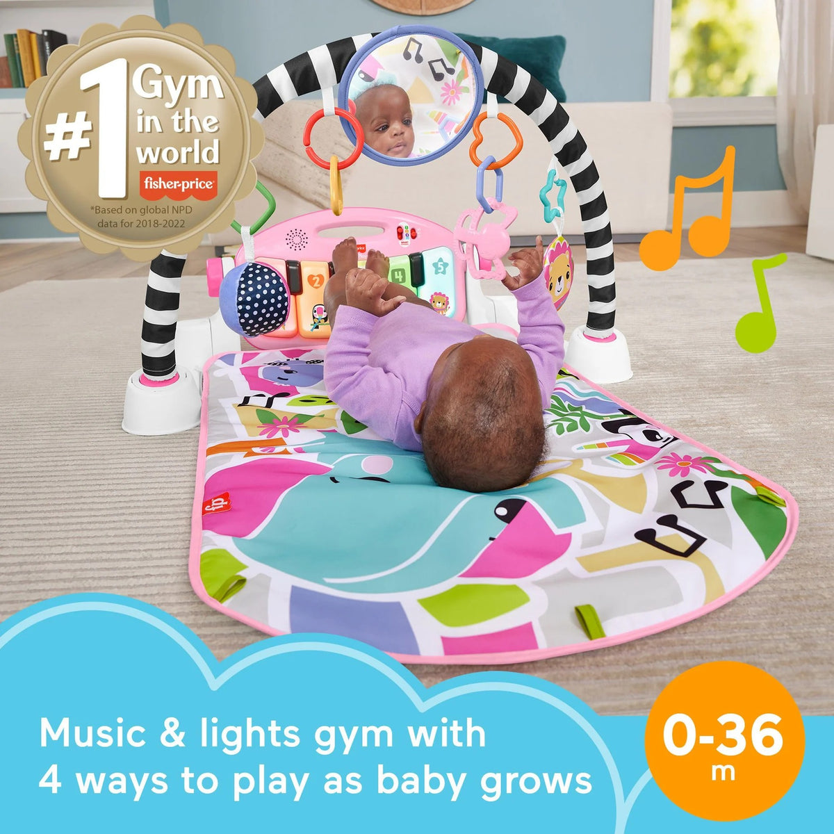 Fisher-Price - Glow And Grow Kick & Play Piano Gym - Pink