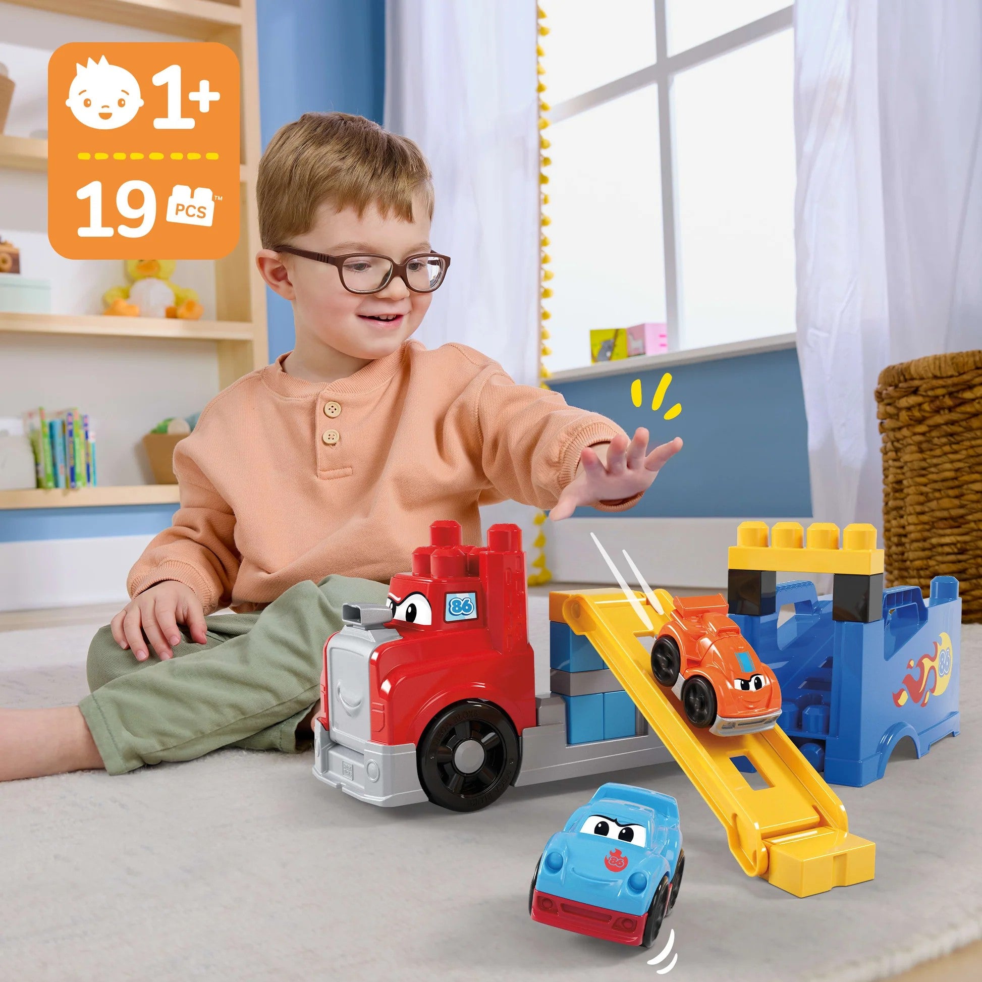 MEGA BLOKS - First Builders Build & Race Rig Toy Blocks - Fisher-Price