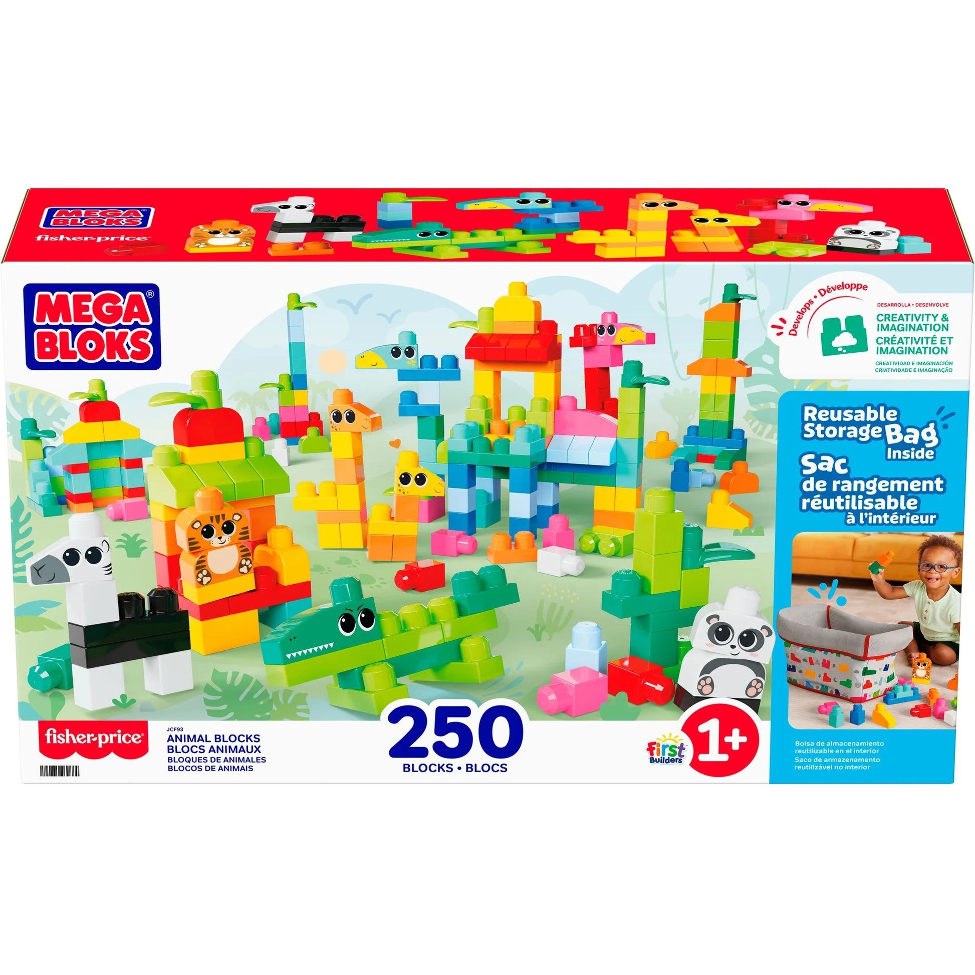MEGA BLOKS - Fisher-Price Animal Blocks Building Toy with Storage 250 Blocks - Fisher-Price