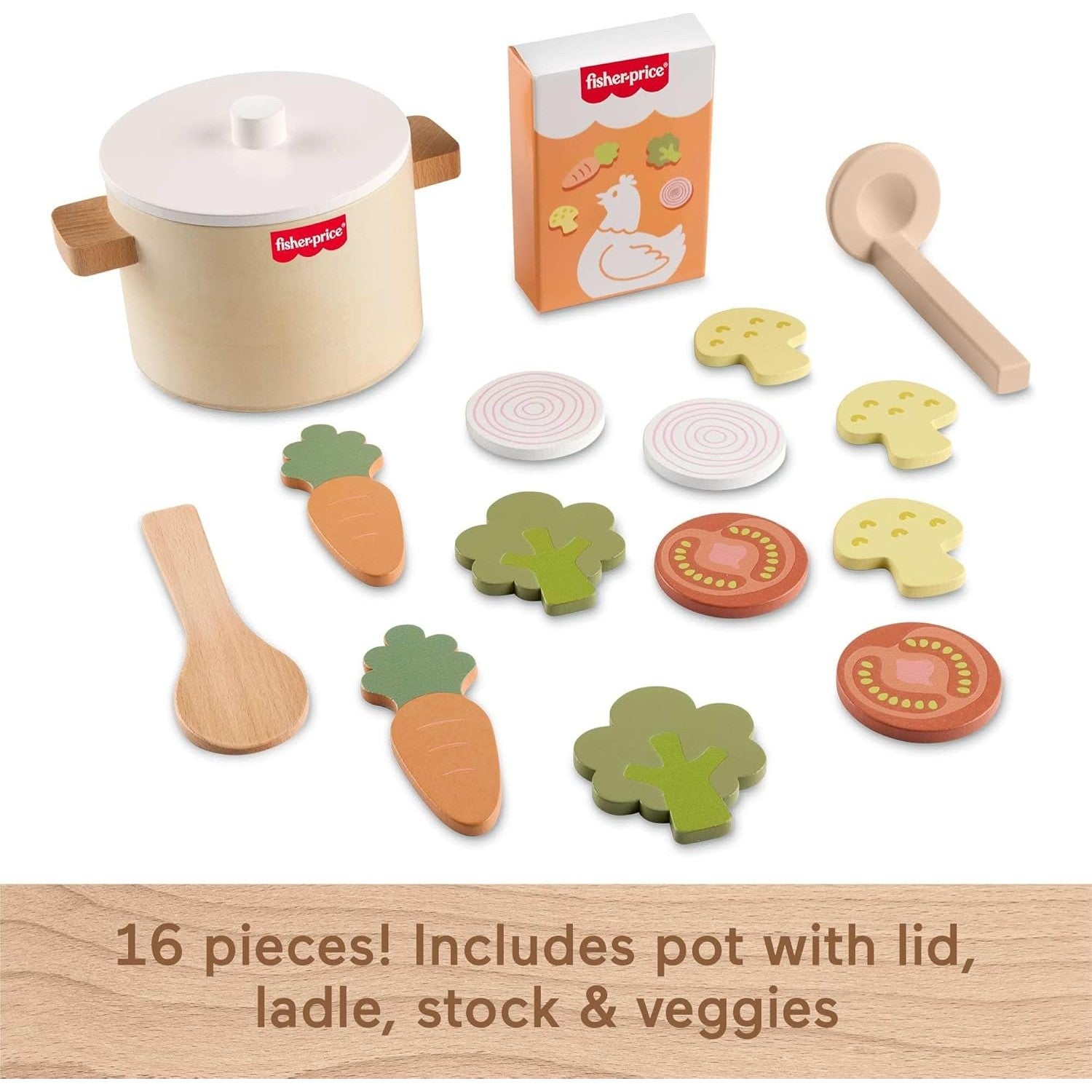 Fisher-Price - Tiny Garden Wooden Veggie Soup Pretend Kitchen Play Set - Mattel