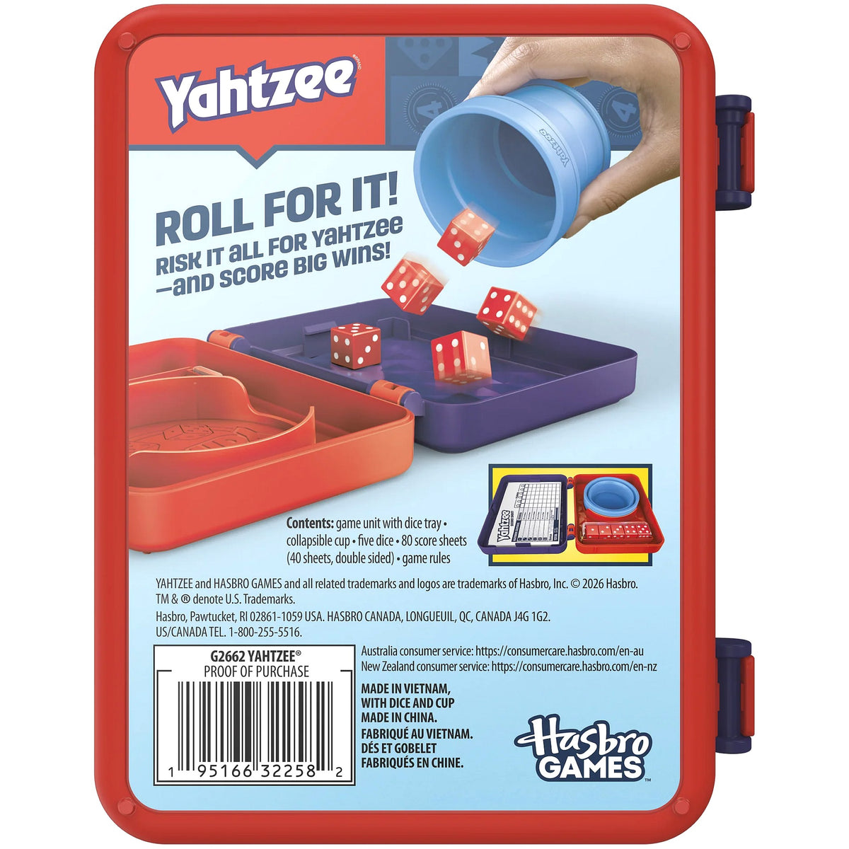 Yahtzee - Dice Game with Collapsible Cup & Storage Case - Hasbro