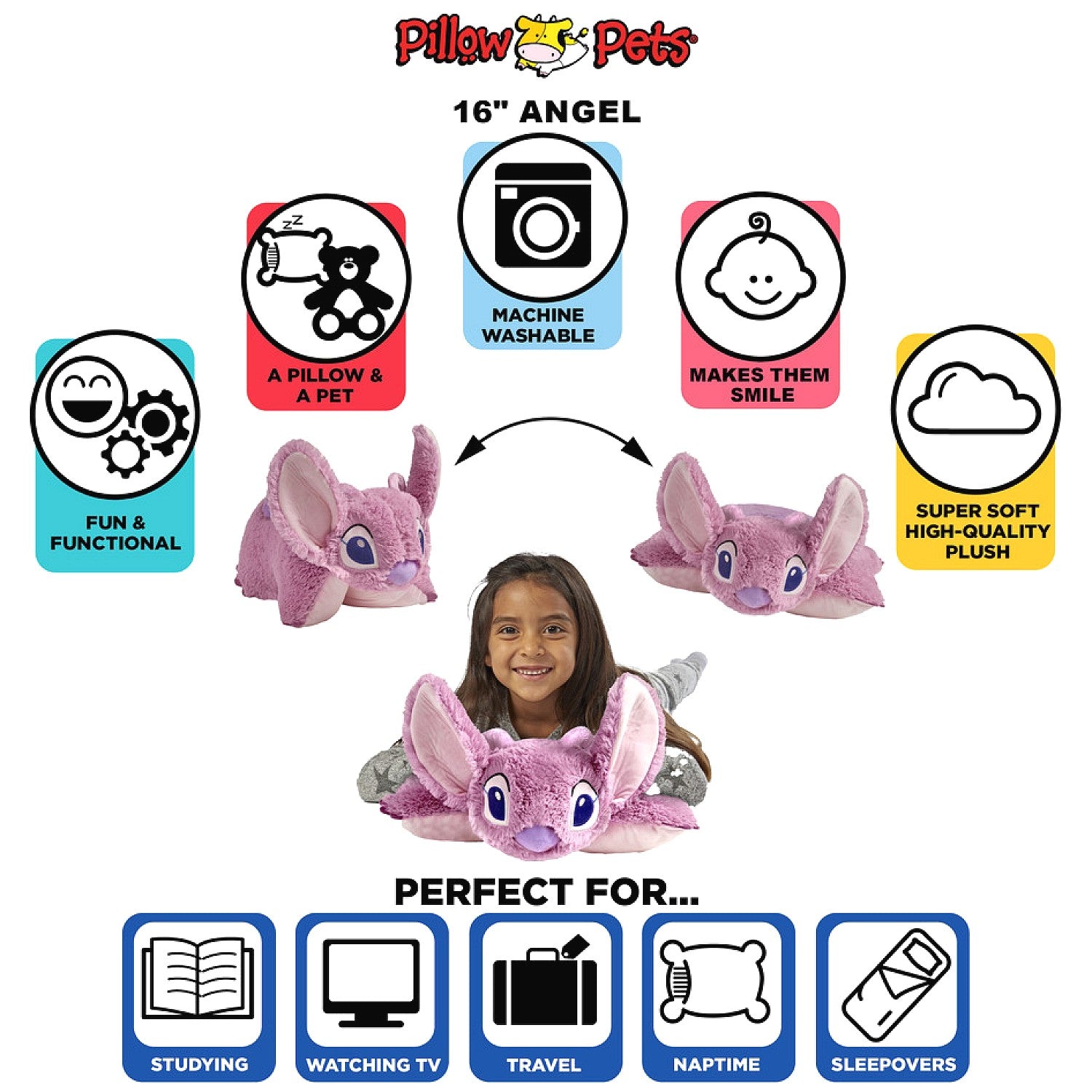 Pillow Pets - Disney Lilo & Stitch Angel 16-Inch Plush Pillow Pet