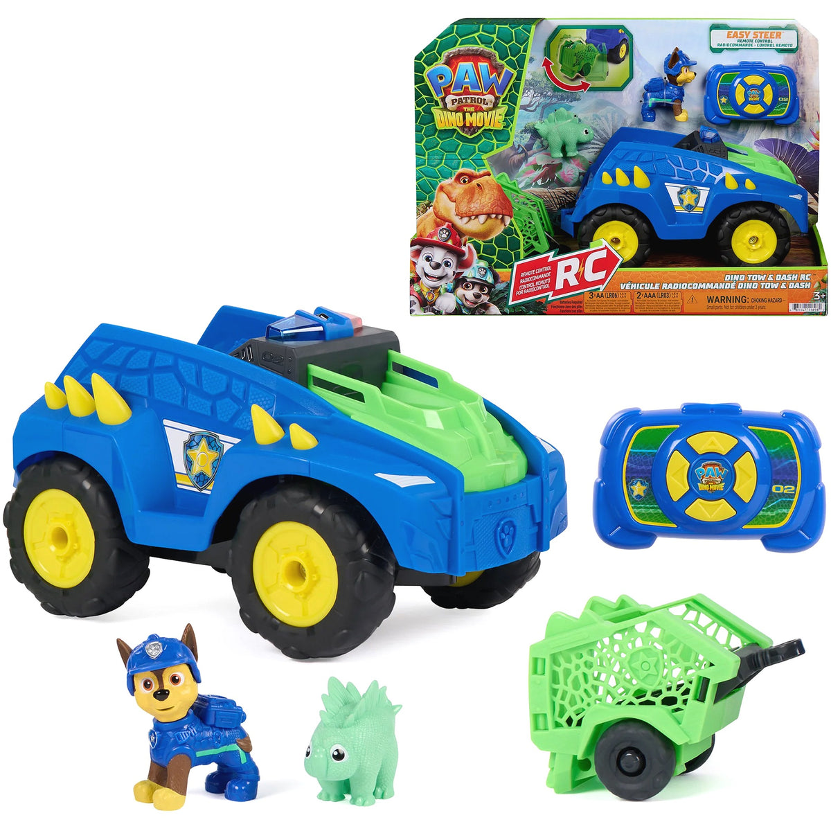 Paw Patrol - The Dino Movie Dino Tow & Dash RC Easy-to-Steer Remote Control Car with Chase - Spin Master