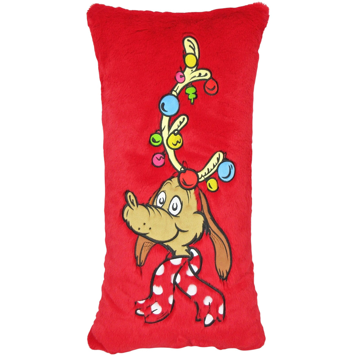 Cotton Candy - Xmas Dr. Seuss Max with Decorative Antler Rectangle Red Plush Cushion - Christmas