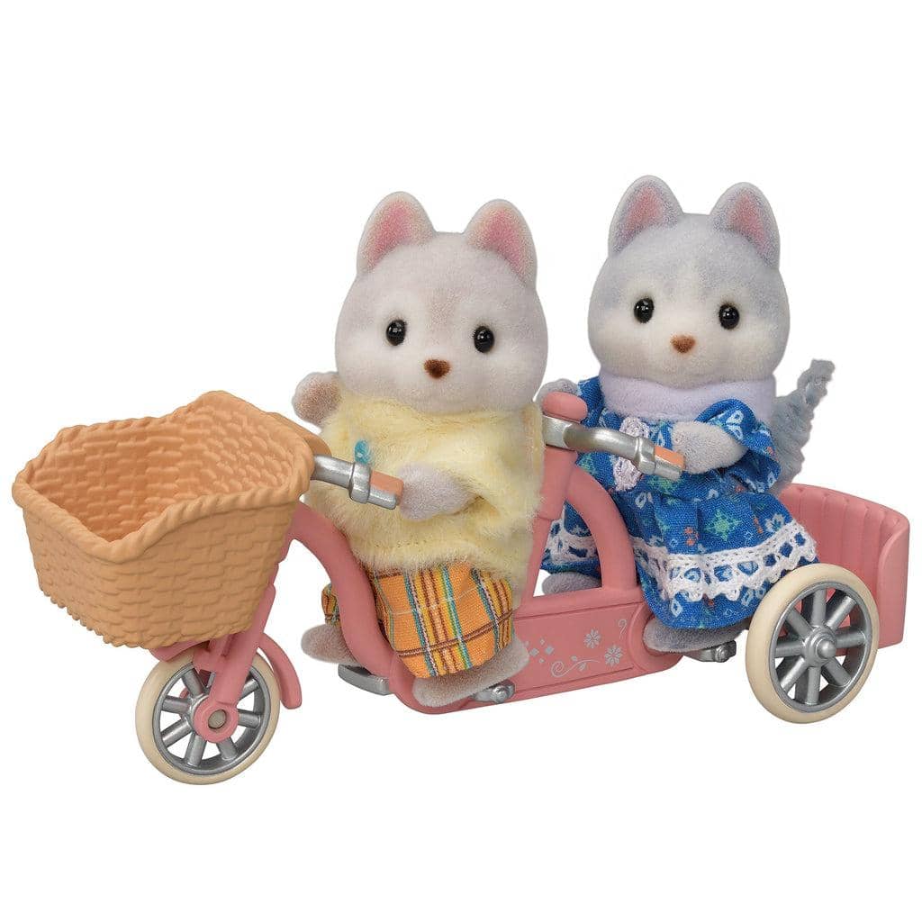 Sylvanian Families - Tandem Cycling Playset Husky Sister & Brother Animal Doll Playset