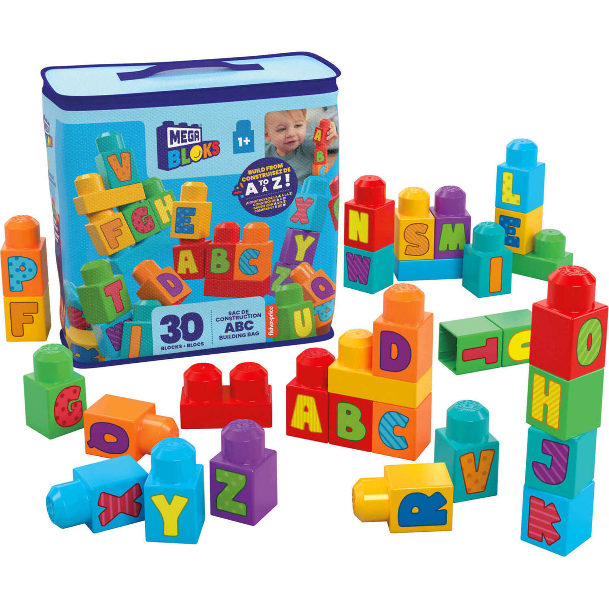 MEGA BLOKS - ABC Building Bag Block Toy With Storage 30 Pieces For Toddler - Fisher-Price