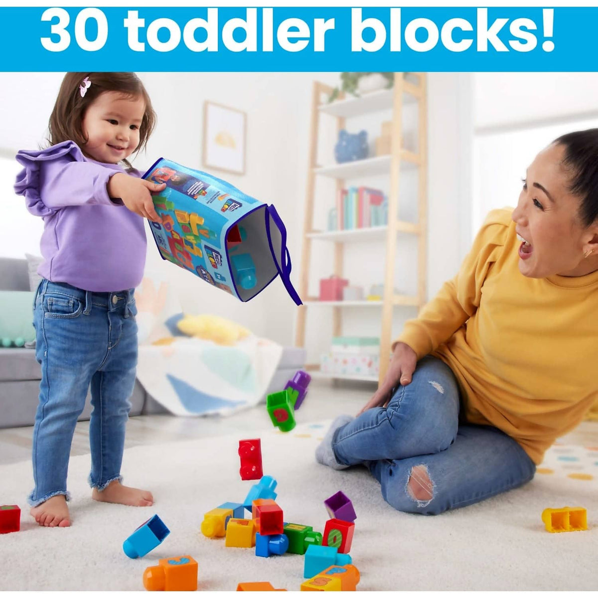 MEGA BLOKS - ABC Building Bag Block Toy With Storage 30 Pieces For Toddler - Fisher-Price