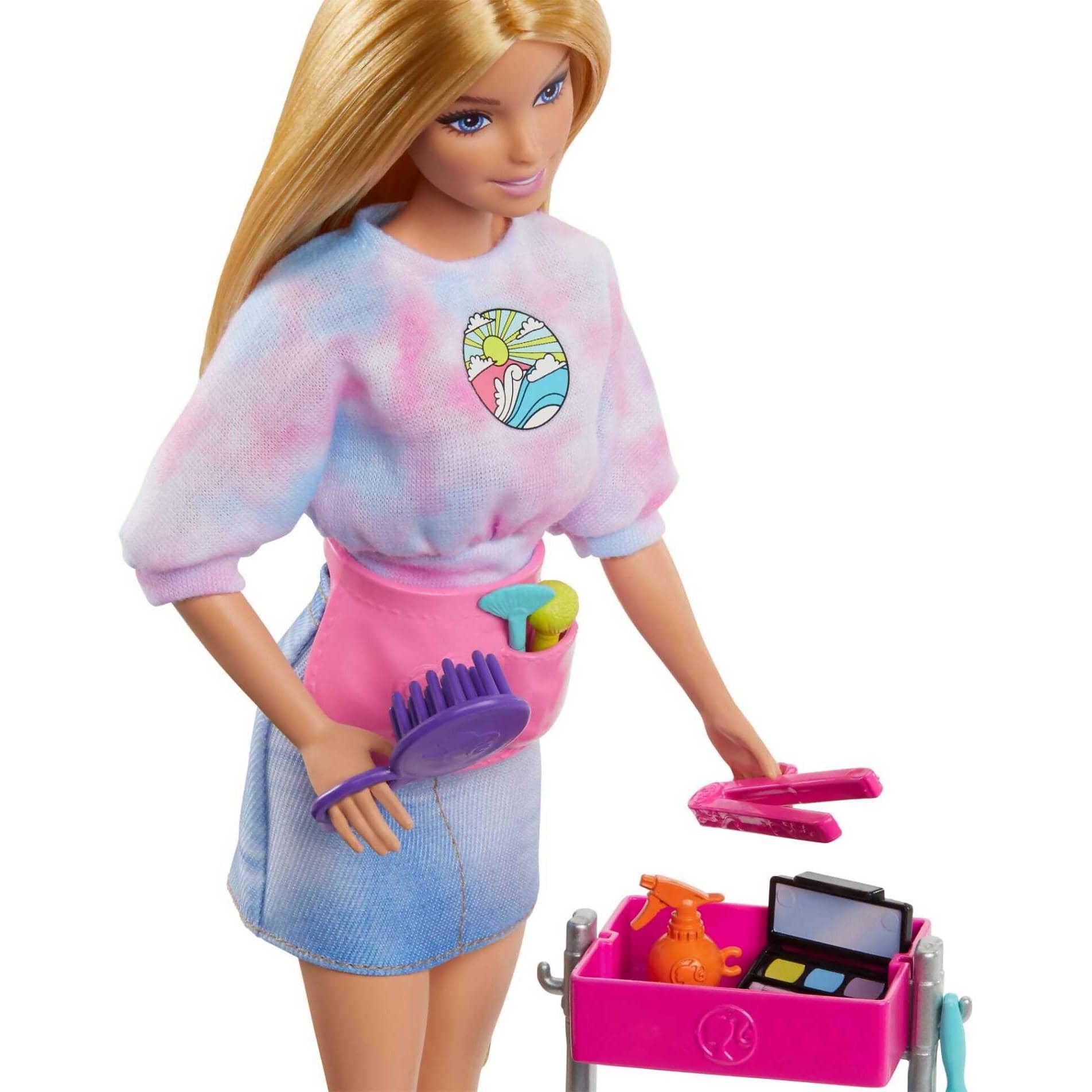 Barbie - malibu Stylist Doll & 14 Accessories Playset Hair & Makeup Theme With Puppy & Styling Cart - Mattel