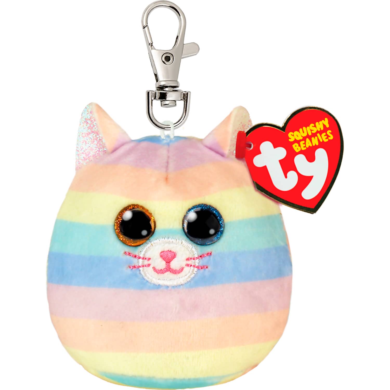 Ty - Squishy Beanies Clip - Heather Pastel Striped Cat