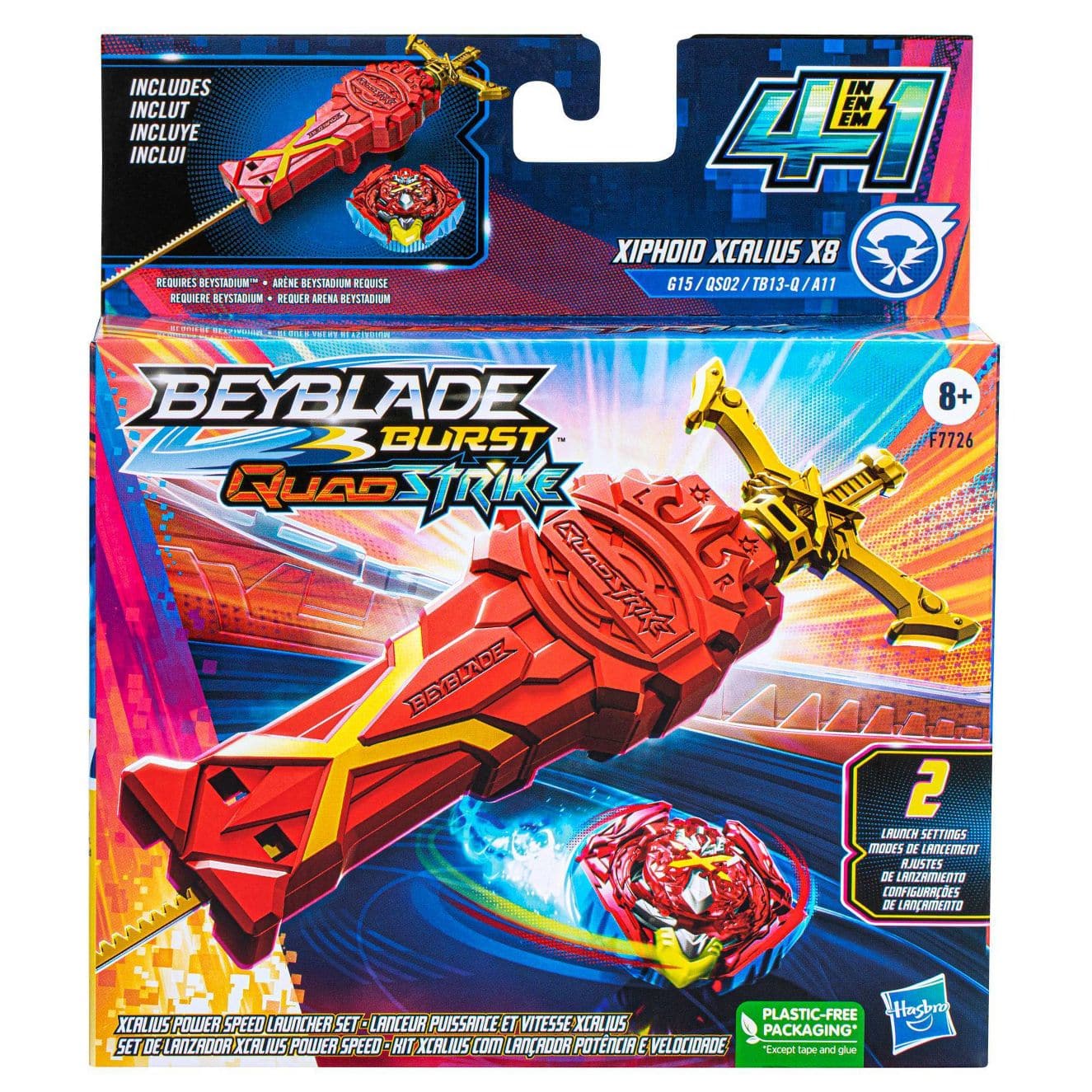 BEYBLADE - Burst QuadStrike Xcalius Power Speed Launcher Pack With Launcher and Spinning Top Toy