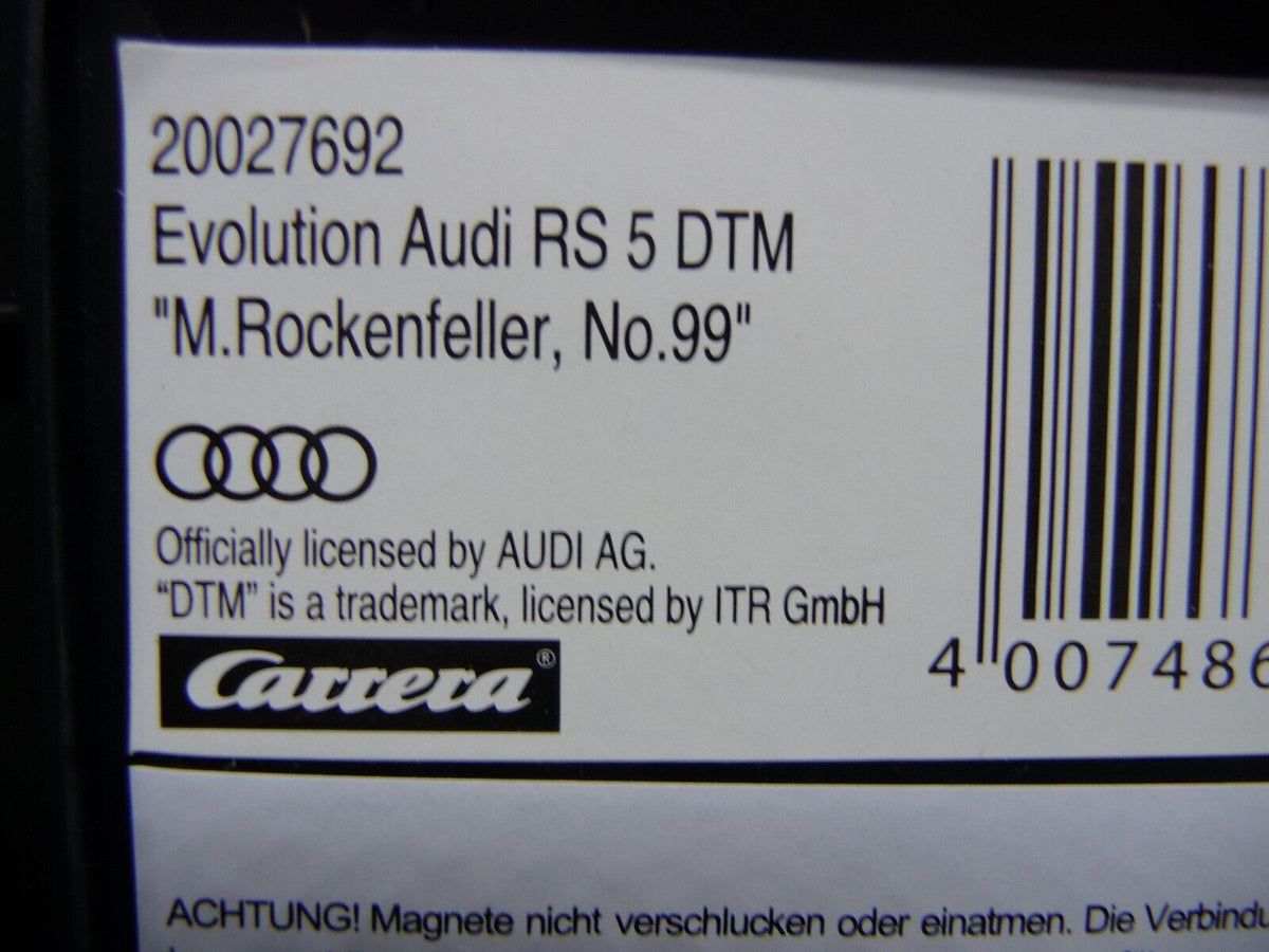CARRERA - EVOLUTION 1:32 - AUDI RS 5 DTM M.ROCKENFELLER NO.99 - SLOT CAR ALSO SUITS SCALEXTRIC