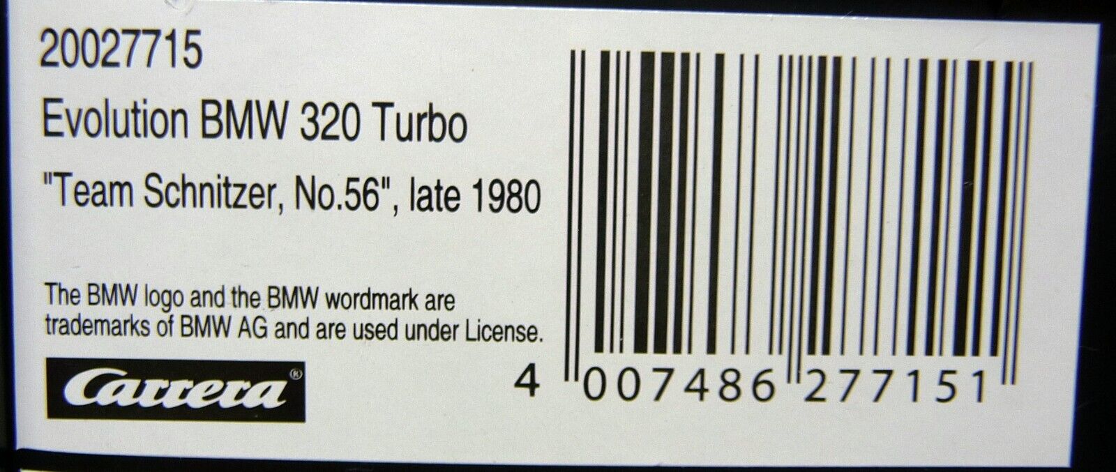 CARRERA - EVOLUTION 1:32 - BMW 320 TURBO TEAM SCHNITZER NO56 LATE 1980 - SLOT CAR ALSO SUITS SCALEXTRIC