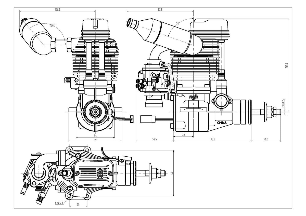 NGH - GF30 30CC GAS 4-STROKE ENGINE WITH MUFFLER