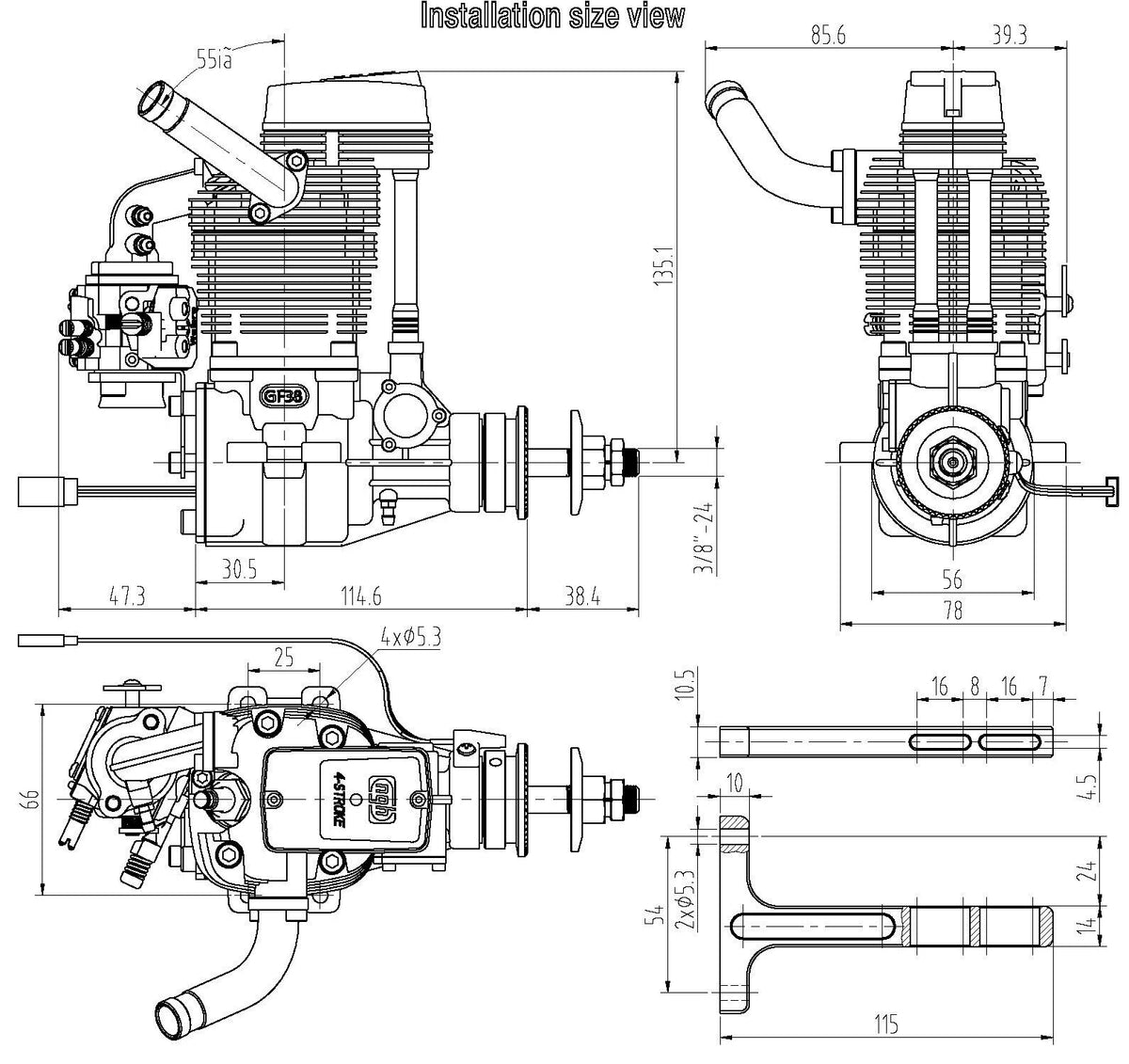 NGH - GF38 38CC GAS 4-STROKE ENGINE WITH STRAIGHT OUT PIPE