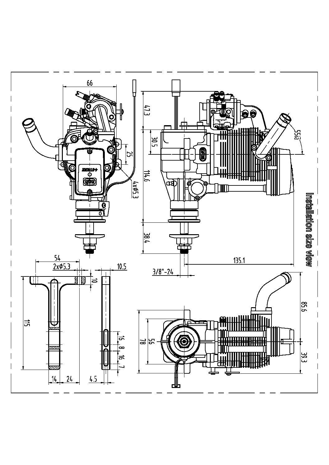 NGH - GF38 38CC GAS 4-STROKE ENGINE WITH STRAIGHT OUT PIPE