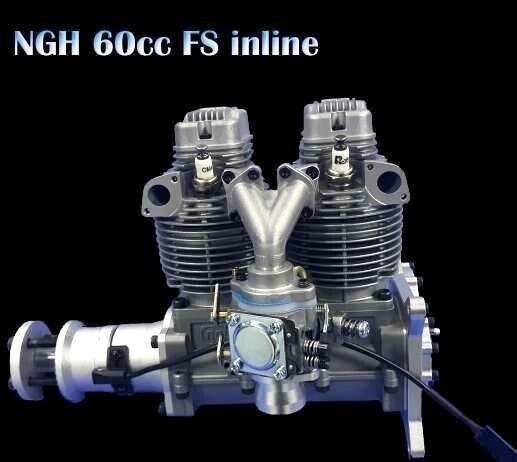 NGH - GF60I2 INLINE TWIN CYLINDER 60CC 4-STROKE GAS ENGINE W/EXHAUST STAC