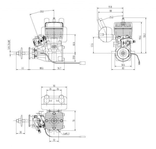 NGH - GT35 - 35CC GAS 2-STROKE ENGINE WITH MUFFLER