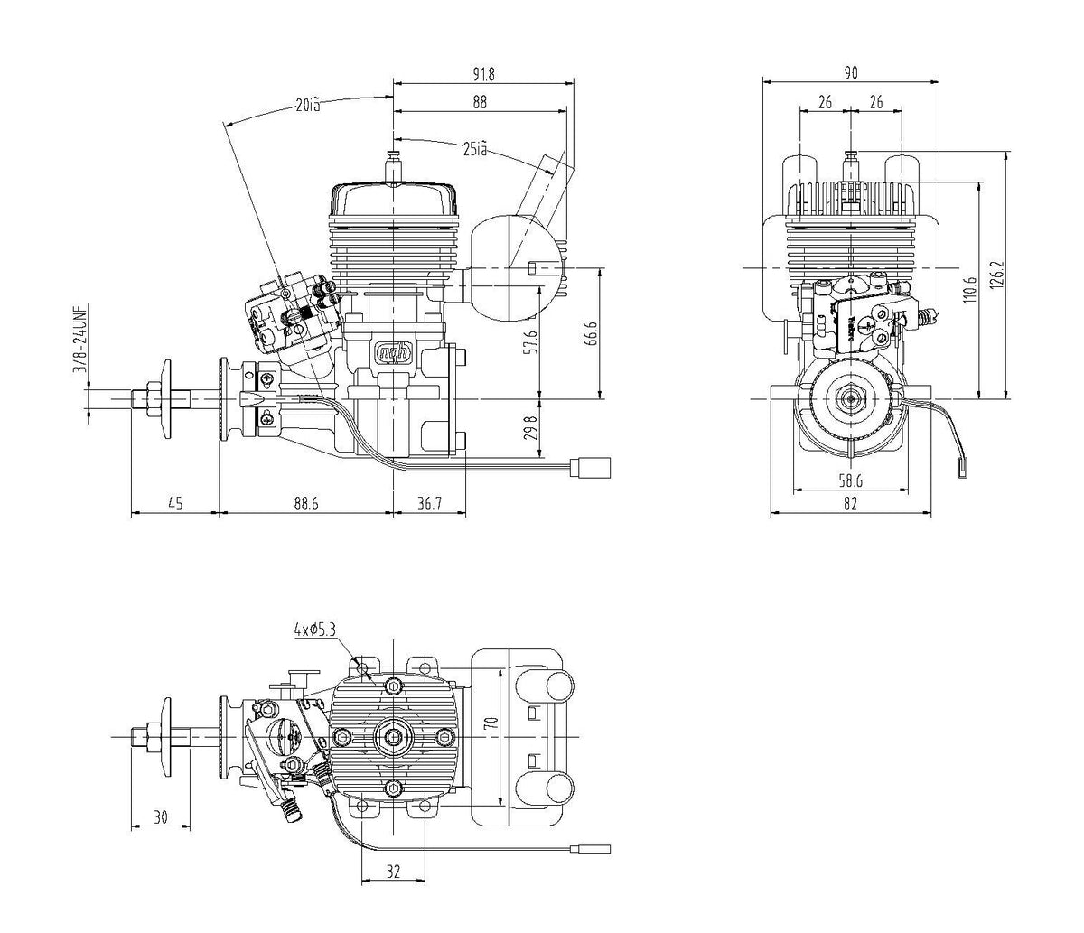 NGH - GT35 R - 35CC REAR EXHAUST GAS 2-STROKE WITH MUFFLER