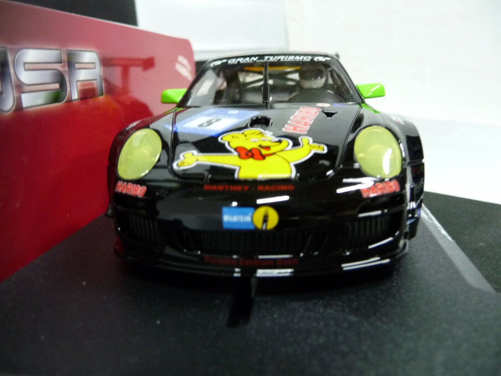 NSR - 1:32 0021AW PORSCHE 997 GT3 HARIBO NO.8 BLACK 2011 SLOT CAR ALSO SUITS SCALEXTRIC/CARRERA