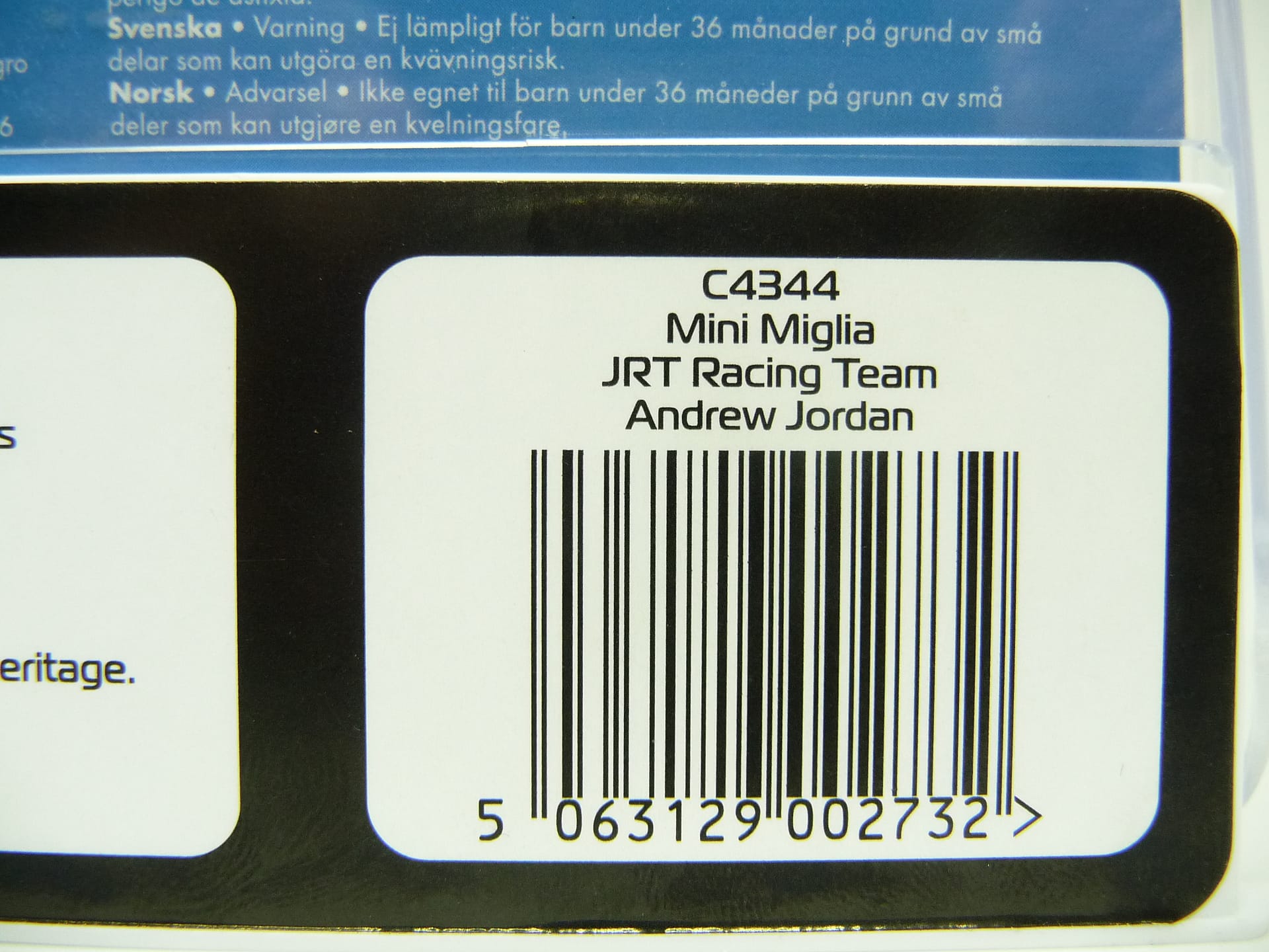 SCALEXTRIC - C4344 MINI MIGLIA - JRT RACING TEAM - ANDREW JORDAN