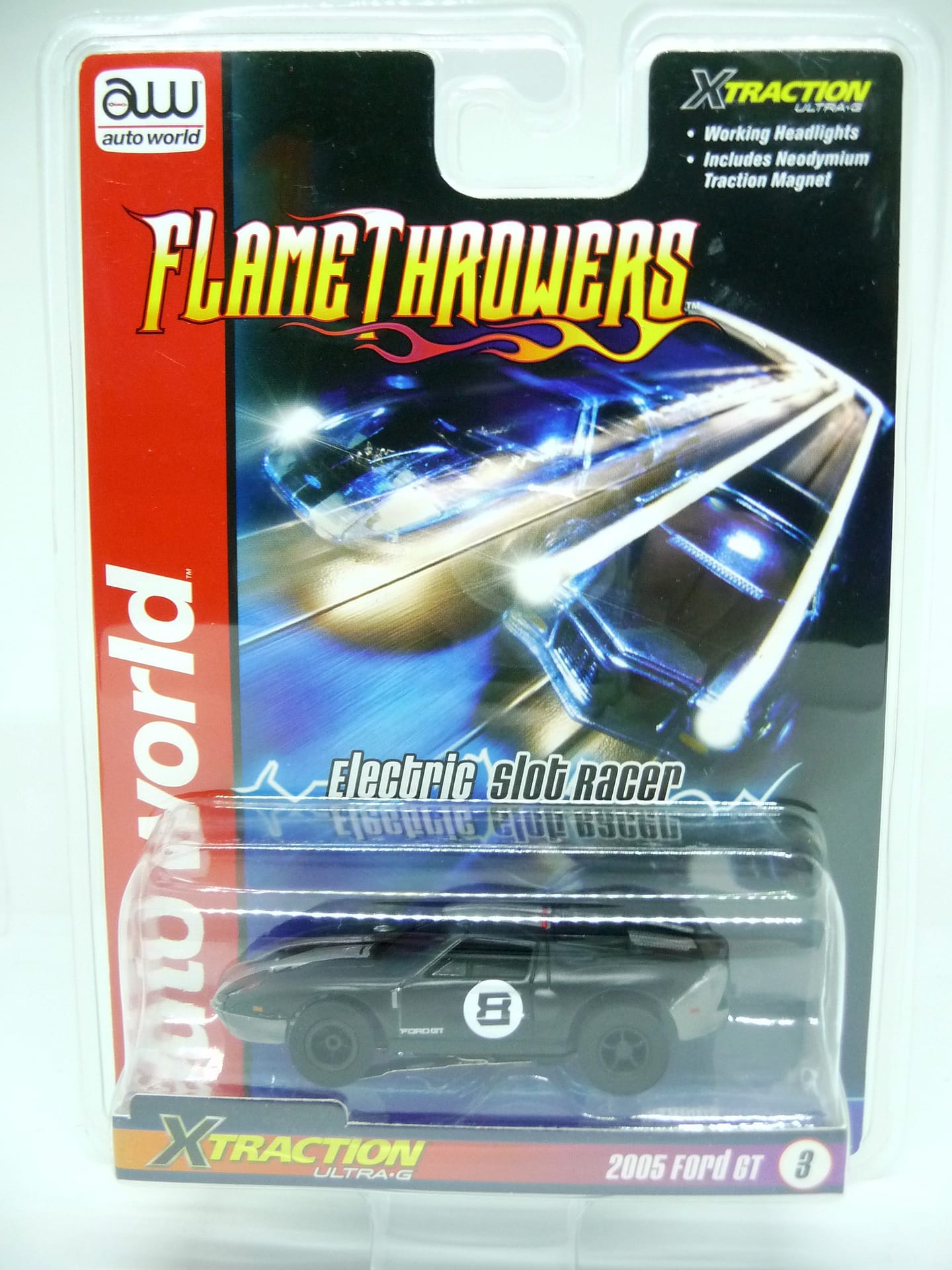 AUTO WORLD - X-TRACTION FLAMETHROWERS 05 FORD GT BLACK 1:64 SCALE SLOT CAR