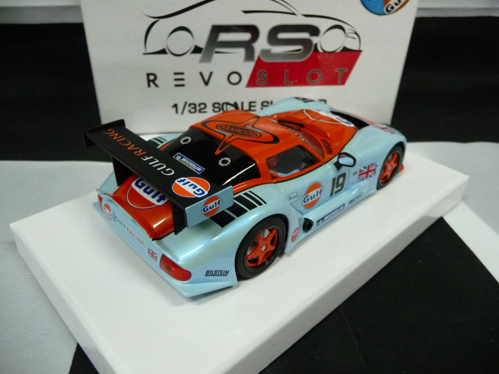 REVOSLOT - 1:32 RS0070 MARCOS GULF RACING NO19 SLOT CAR ALSO SUITS SCALEXTRIC/CARRERA