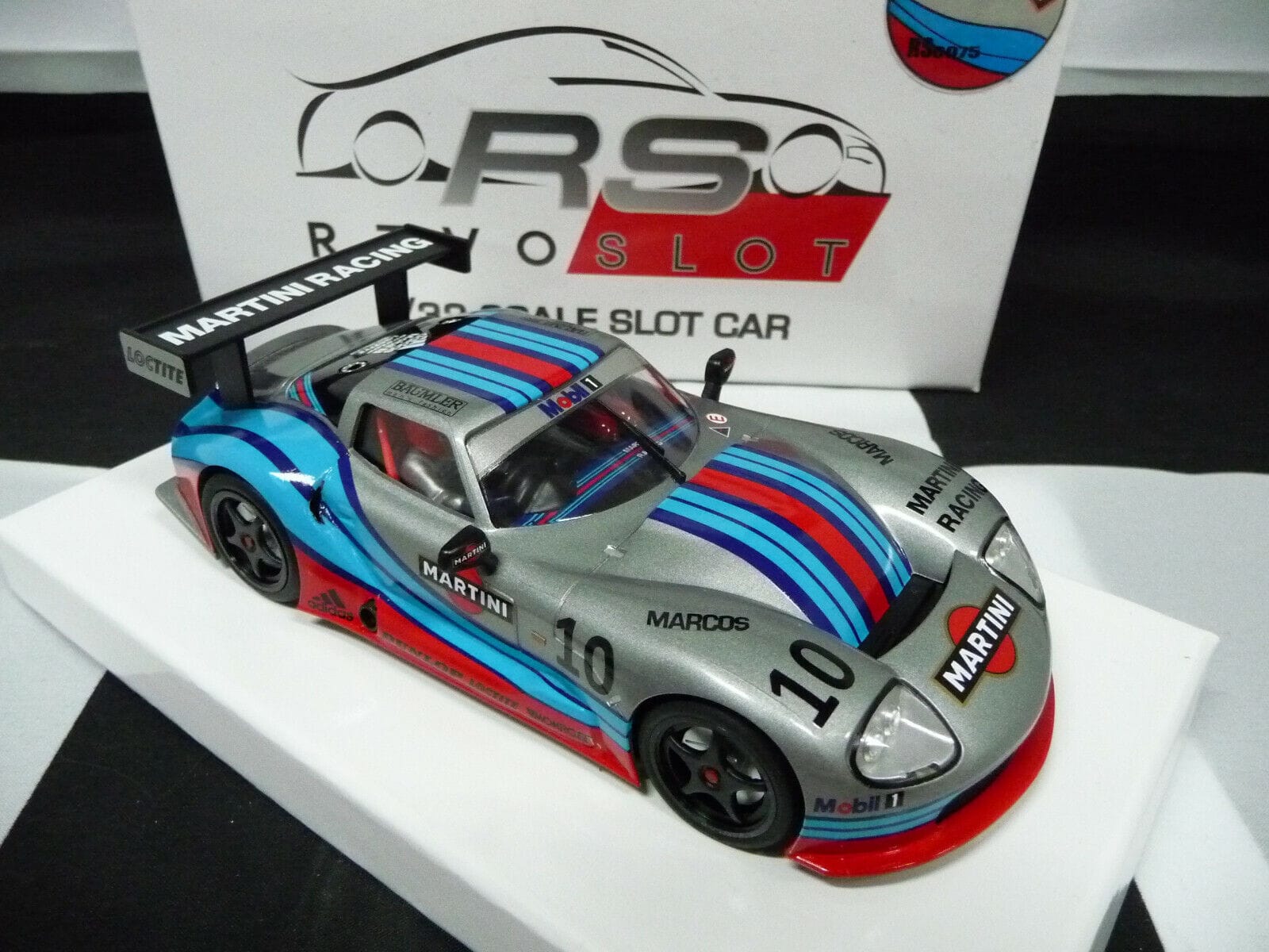 REVOSLOT - 1:32 RS0075 MARCOS MARTINI RACING SILVER NO.10 SLOT CAR ALSO SUITS SCALEXTRIC/CARRERA