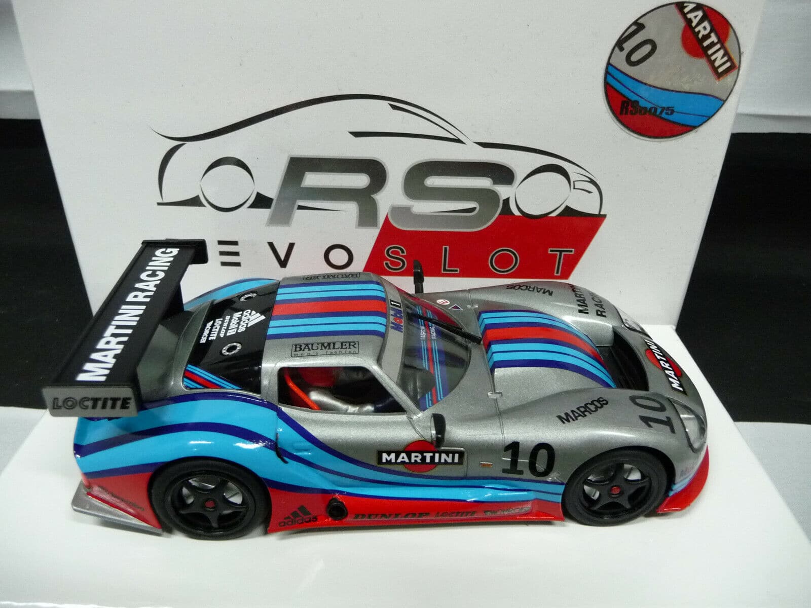 REVOSLOT - 1:32 RS0075 MARCOS MARTINI RACING SILVER NO.10 SLOT CAR ALSO SUITS SCALEXTRIC/CARRERA