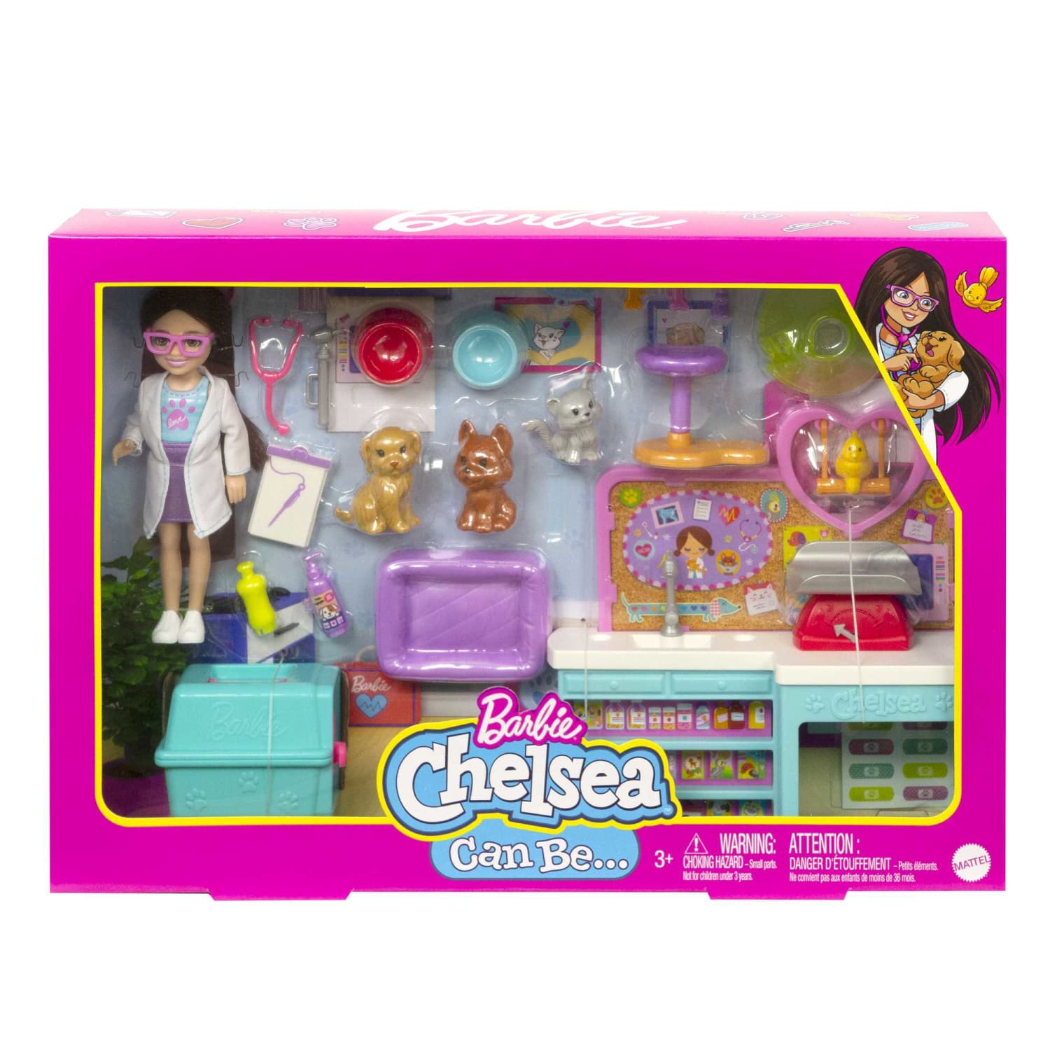 Barbie - Doll Chelsea Pet Vet Playset With Doll 4 Animals And 18 Pieces